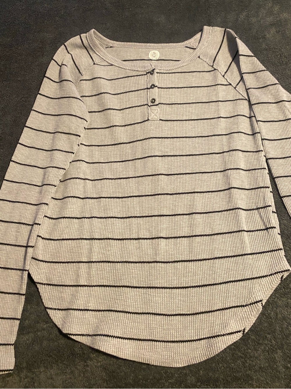 Striped Henley Knit Sweater - Gray/Black